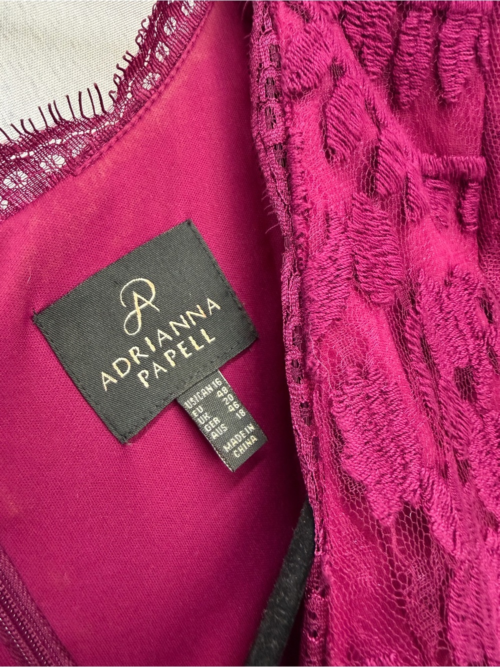 Adrianna Papell Purple Lace Dress Magenta Cap Sleeve V Neck Textured 16 - Picture 6 of 7